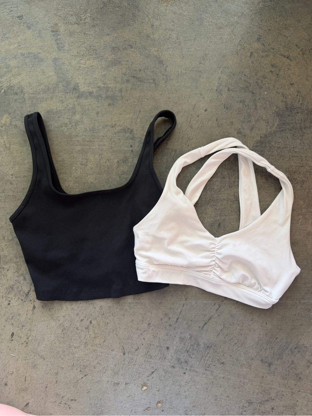 aerie White Ruched Sports Bralette size Small & aerie Black Ribbed size Medium